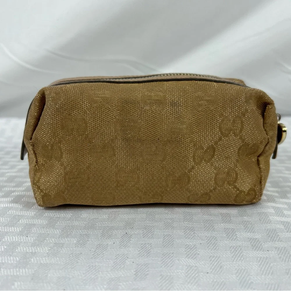 7528: Gucci GG Monogram Gold Canvas Cosmetic Pouch Heart Charm Italy